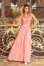 215-3 LEA long sleeveless dress with embroidered cleavage - pink-1