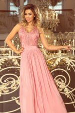 215-3 LEA long sleeveless dress with embroidered cleavage - pink-3