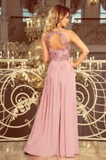 215-5 LEA long sleeveless dress with embroidered cleavage - TAUPE-2
