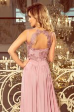 215-5 LEA long sleeveless dress with embroidered cleavage - TAUPE-4