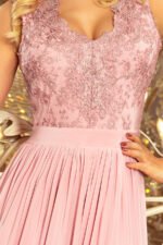 215-5 LEA long sleeveless dress with embroidered cleavage - TAUPE-5