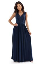 215-6 LEA long elegant maxi dress with lace top and slit on the leg - navy blue-10
