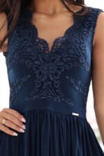 215-6 LEA long elegant maxi dress with lace top and slit on the leg - navy blue-9