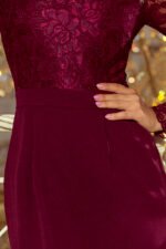 216-3 EMMA elegant pencil dress with lace - Burgundy color-6
