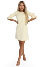217-12 NEVA Feminine Trapeze Dress with Sleeve Ties - Pastel Yellow-11