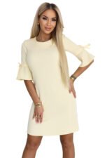 217-12 NEVA Feminine Trapeze Dress with Sleeve Ties - Pastel Yellow-12