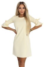 217-12 NEVA Feminine Trapeze Dress with Sleeve Ties - Pastel Yellow-13