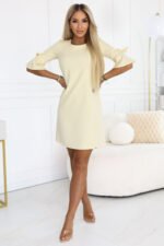 217-12 NEVA Feminine Trapeze Dress with Sleeve Ties - Pastel Yellow-3