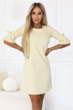 217-12 NEVA Feminine Trapeze Dress with Sleeve Ties - Pastel Yellow-5