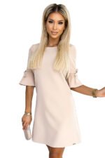 217-7 NEVA Trapezoidal dress with flared sleeves - beige-7