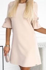217-7 NEVA Trapezoidal dress with flared sleeves - beige-5