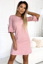 217-9 NEVA Trapezoidal dress with flared sleeves - powder pink with glitter-2