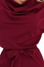 240-11 ROXI Comfortable dress with an asymmetric skirt and belt - burgundy-6