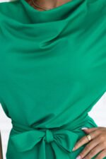 240-12 ROXI Comfortable dress with an asymmetric skirt and belt - green-7