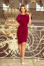 240-2 ROXI dress with asymmetrical skirt and belt - burgundy-3