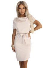 240-5 ROXI dress with asymmetrical skirt and belt - beige-6