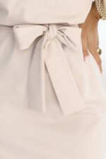 240-5 ROXI dress with asymmetrical skirt and belt - beige-5