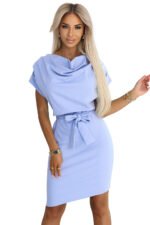 240-6 ROXI dress with asymmetrical skirt and belt - light blue-7