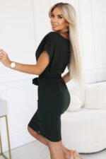 240-7 ROXI dress with asymmetrical skirt and belt - KHAKI-3