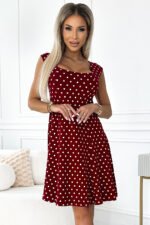 241-3 STELLA cotton dress with a diamond neckline - burgundy with polka dots-4