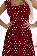 241-3 STELLA cotton dress with a diamond neckline - burgundy with polka dots-5
