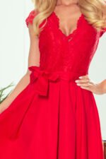 242-4 ANNA dress with neckline and lace - Red colour-5