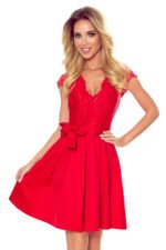 242-4 ANNA dress with neckline and lace - Red colour-7