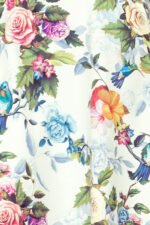 245-1 Long dress with frill and cleavage - colorful roses and blue birds-6