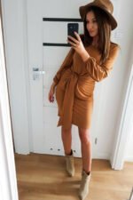 275-1 JENNY Comfortable dress with binding at the waist - caramel-2