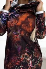 282-6 IRENE Warm turtleneck dress - brown pattern-5