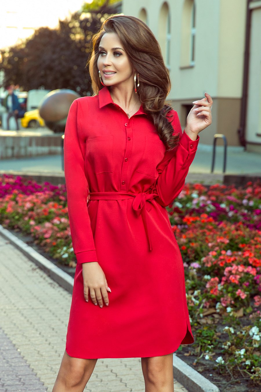 284-1 CAMILLE Shirt dress with pockets - red-1 284-1 CAMILLE Shirt dress with pockets - red-1