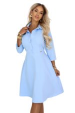 286-10 SANDY Shirt-style flared dress with belt - sky blue-9