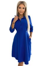 286-6 SANDY Flared shirt dress with a belt - blue-6