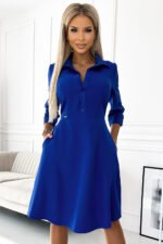286-6 SANDY Flared shirt dress with a belt - blue-4