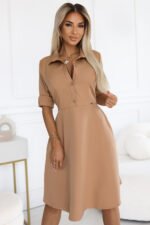 286-8 SANDY Flared shirt dress with belt - MOCHA MOUSSE-1