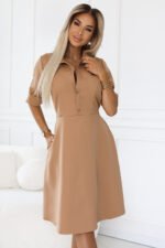 286-8 SANDY Flared shirt dress with belt - MOCHA MOUSSE-4