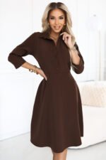 286-9 SANDY Flared shirt dress with belt - chocolate-1