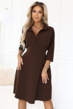 286-9 SANDY Flared shirt dress with belt - chocolate-4