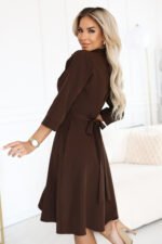 286-9 SANDY Flared shirt dress with belt - chocolate-3