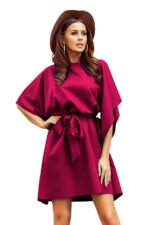 287-18 SOFIA Butterfly dress with a binding at the waist - Burgundy color-7