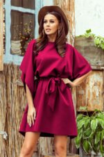 287-18 SOFIA Butterfly dress with a binding at the waist - Burgundy color-1