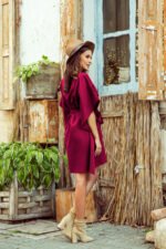 287-18 SOFIA Butterfly dress with a binding at the waist - Burgundy color-4