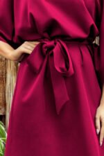 287-18 SOFIA Butterfly dress with a binding at the waist - Burgundy color-5