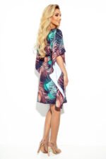 287-20 SOFIA Butterfly dress with a binding at the waist - palm leaves-4