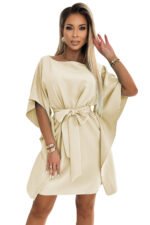 287-28 SOFIA Butterfly dress with a binding at the waist - beige-6