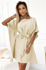 287-28 SOFIA Butterfly dress with a binding at the waist - beige-4