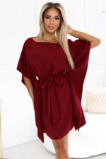 287-34 SOFIA Butterfly dress with a binding at the waist - Burgundy color-3