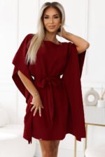 287-34 SOFIA Butterfly dress with a binding at the waist - Burgundy color-1