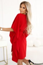 287-35 SOFIA Butterfly Dress with Waist Tie - Red-3
