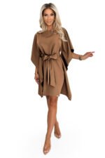 287-39 SOFIA Butterfly dress with a tie waist - cappuccino-4